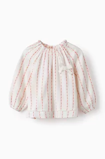 Bluzki dla dziewczynek - zippy bluzka bawełniana niemowlęca kolor beżowy wzorzysta - Zippy - grafika 1