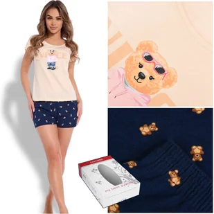 Cornette Piżama Damska Krótki Rękaw Spodenki Misie Bawełna roz. XL - Piżamy damskie - miniaturka - grafika 1