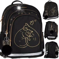 Plecaki szkolne i tornistry - PLECAK TORNISTER SZKOLNY DLA DZIEWCZYNKI CZARNY ZŁOTY KOT KOTEK KLASA 1 3 - miniaturka - grafika 1