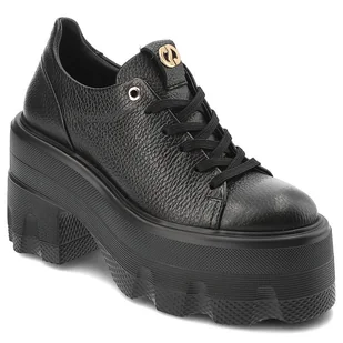 Czarne Sneakersy Carinii Skórzane Obuwie Damskie Na Obcasie - Sneakersy damskie - miniaturka - grafika 1