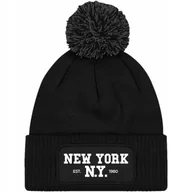 Czapki damskie - Czapka Czarna z Pomponem NEW YORK Zimowa Na Prezent Wzory - miniaturka - grafika 1