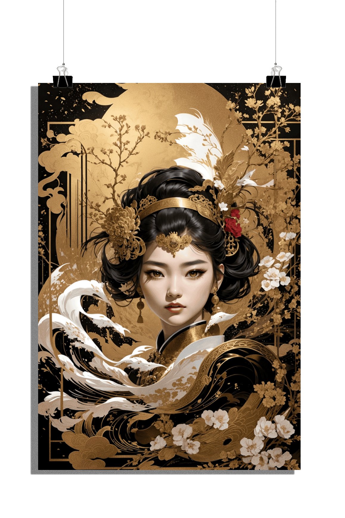 Plakat Kobieta - Plakat Orientalny - Plakat Złoty - Plakat Abstrakcyjny - Plakat Stylowy - Plakat Kwiaty - 51x71cm - Idealny do oprawienia w ramę