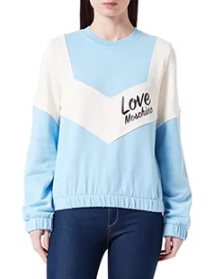 Love Moschino Damska bluza z okrągłym dekoltem o regularnym kroju z kontrastowymi wstawkami i rękawami oraz kursywą bluza z logo, błękitny biały, 72 - Bluzy damskie - miniaturka - grafika 1