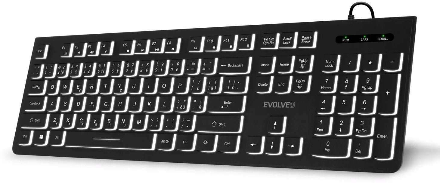Evolveo EVOLVEO Klawiatura K1010 Cicha Przewodowa USB Podświetlenie CZ+SK Czarny K1010-BK-CZ