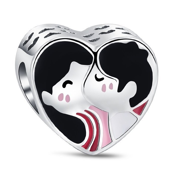 Zawieszka Charms SREBRO 925 Koralik Zakochana Para Serce