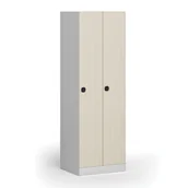 Szafki biurowe - Szafka ubraniowa metalowa, 2-drzwiowa, 1850 x 600 x 500 mm, zamek elektroniczny na kod, drzwi laminowane, brzoza - miniaturka - grafika 1
