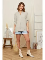 Bluzki damskie - Rodier Lin Lniana bluzka w kolorze szarobrązowym - miniaturka - grafika 1