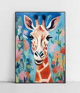 Obrazy i zdjęcia na płótnie - Plakat Kolorowa żyrafa w kwiatach - miniaturka - grafika 1