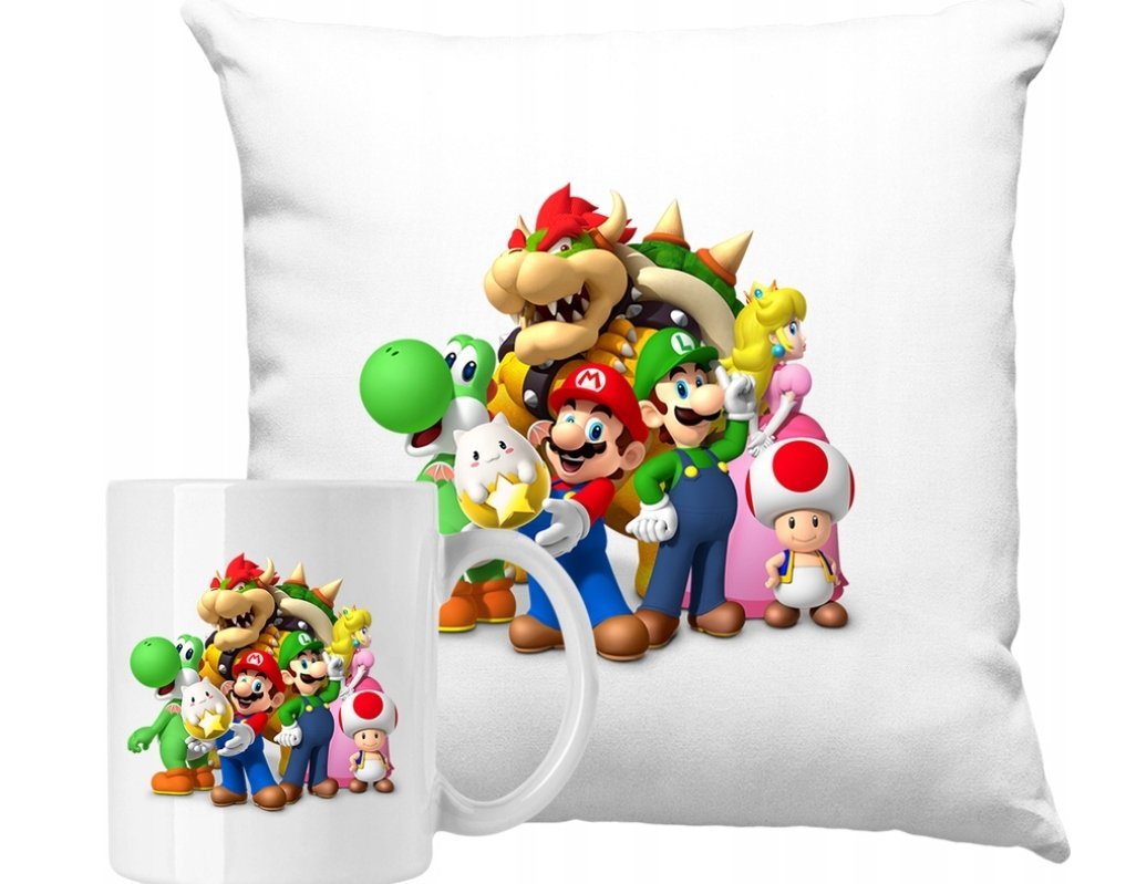 ZESTAW PODUSZKA + KUBEK Mario Kolorowa Pomysł na Prezent +IMIĘ