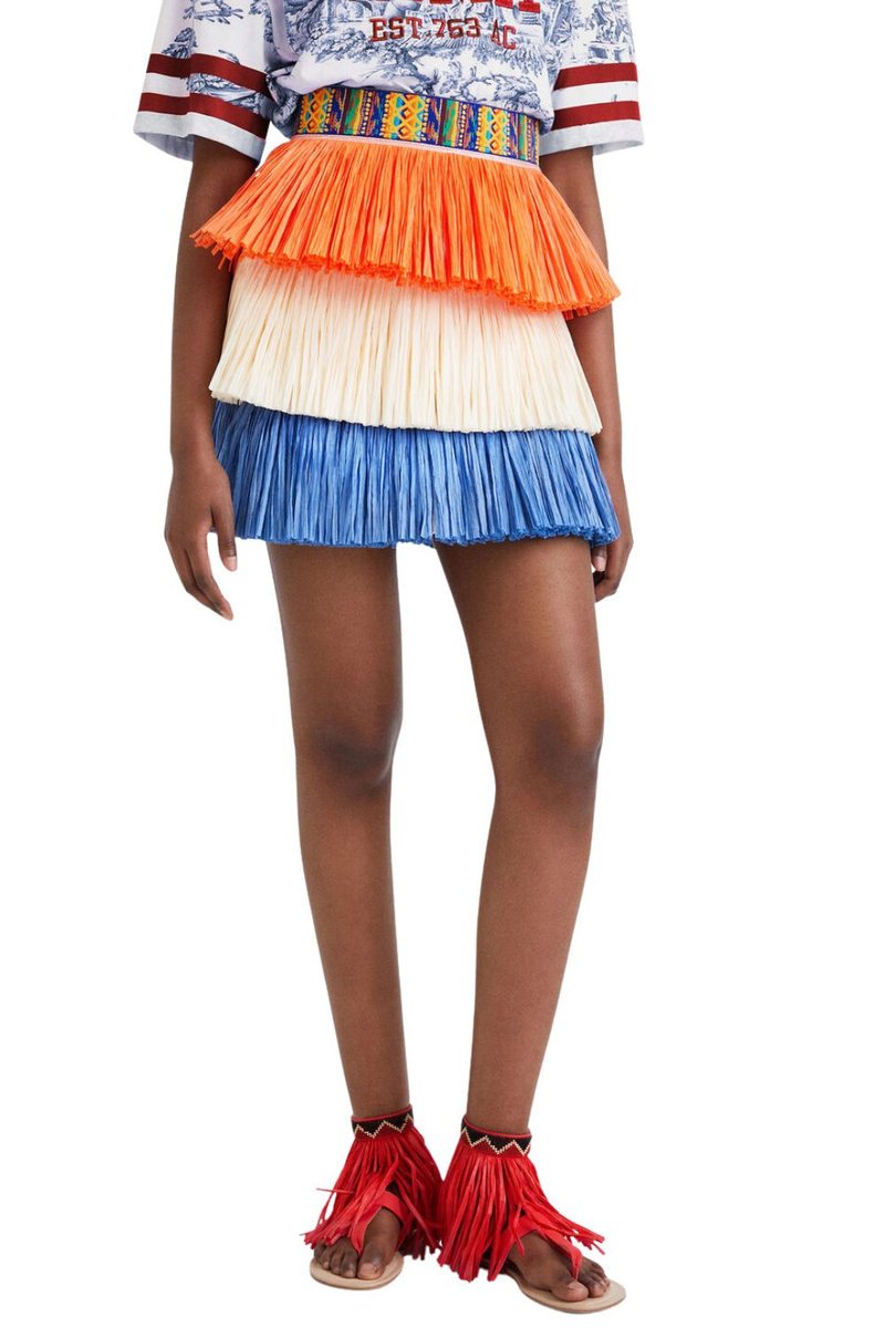 Spódnica damska Desigual x Stella Jean Raff trójkolorowa z frędzlami -S
