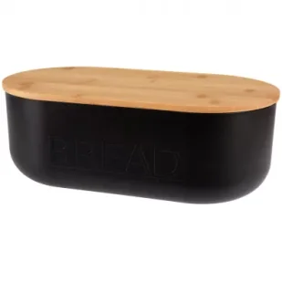 Excellent Houseware Chlebak z bambusową pokrywą czarny 35 x 19 x h12 cm - Chlebaki - miniaturka - grafika 1