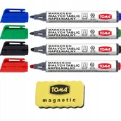 Zakreślacze - MARKERY SUCHOŚCIERALNE DO TABLIC 4 KOLORY I GABKA DO WYCIERANIA - miniaturka - grafika 1