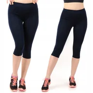 Legginsy - Legginsy damskie 3/4 krótkie Polskie bawełniane Getry Granatowe XL - miniaturka - grafika 1