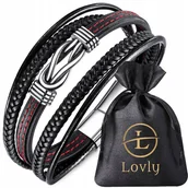 Bransolety męskie - SZEROKA Czarna Skórzana Bransoletka MĘSKA STAL NIERDZEWNA 316 L Na Magnes - miniaturka - grafika 1