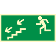 Oznaczenie "Kierunek do wyjścia drogi ewakuacyjnej schodami w dół w lewo" 15 x 30
