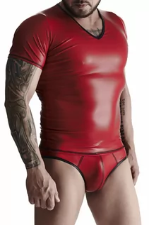 Bielizna erotyczna męska - Regnes Fetish Planet męski komplet z wetlooka: t-shirt w serek, figi typu brazyliany M 65-SET014-RED-M - grafika 1