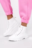 Trampki damskie - Białe trampki na platformie wysokie buty sportowe damskie sznurowane Casu SJ2095-2 - miniaturka - grafika 1