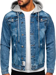 Kurtki męskie - Błękitna kurtka jeansowa męska z kapturem Denley MJ505BC - grafika 1