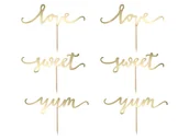 Gadżety dla niej i dla niego - PartyDeco Szpilki drewniane "Love", złoty, 13 cm, 6 szt KPM17-019 - miniaturka - grafika 1