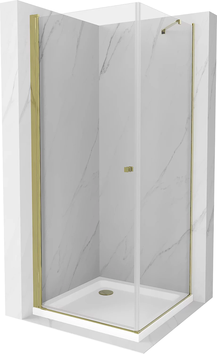 Mexen Pretoria kabina prysznicowa uchylna 70x70 cm, transparent, złota + brodzik Flat - 852-070-070-50-00-4010