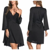 Bielizna nocna - Komplet szlafrok damski satynowy koszulka - XL - miniaturka - grafika 1