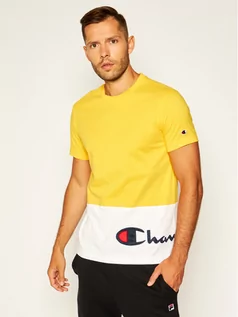 Koszulki męskie - Champion T-Shirt Colour Block Wraparound Logo 214208 Żółty Comfort Fit - grafika 1