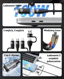 USAMS Kabel U85 2xUSB-C/USB/Micro-USB/ Lightning 6w1 1,2m 100W PD Fast Charge czarny/black SJ645USB01 (US-SJ645) - Kable - miniaturka - grafika 9