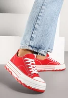 Trampki damskie - Czerwone Trampki na Platformie z Paskami i Niską Cholewką Zienelle - Renee - miniaturka - grafika 1