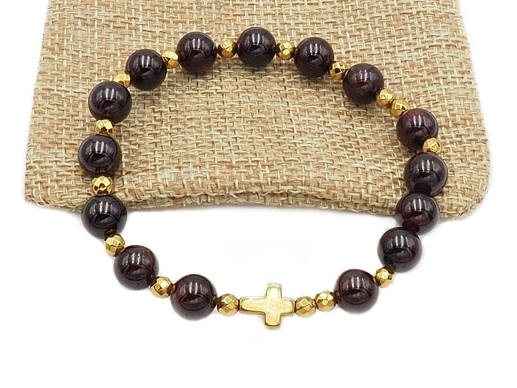 Różaniec na rękę bransoletka damska dziesiątka Granat rękodzieło