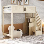 Łóżka dla dzieci i młodzieży - Łóżko piętrowe 90 x 200 cm z małą szafą i 2 przegrodami - Sosna + sklejka - Obrotowe (lewa/prawa) - Naturalne (Materac nie jest wliczony w cenę) - miniaturka - grafika 1