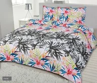 Pościel - Matex Pościel flanelowa 200x220 F-61A liście palmy kwiaty szare kolorowe - miniaturka - grafika 1