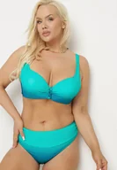 Stroje kąpielowe - Jasnozielone Bikini Majtki Figi i Biustonosz z Ozdobnym Marszczeniem Linaronia - miniaturka - grafika 1