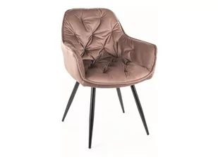 Krzesło welurowe CHERRY MONOLITH beżowe tapicerowane - Krzesła - miniaturka - grafika 1