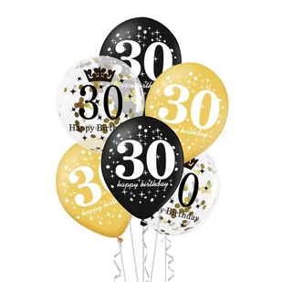 PAL Balony lateksowe z nadrukiem na trzydziestkę - 30 cm - 6 szt. 400153 - Urodziny dla dorosłych - miniaturka - grafika 1