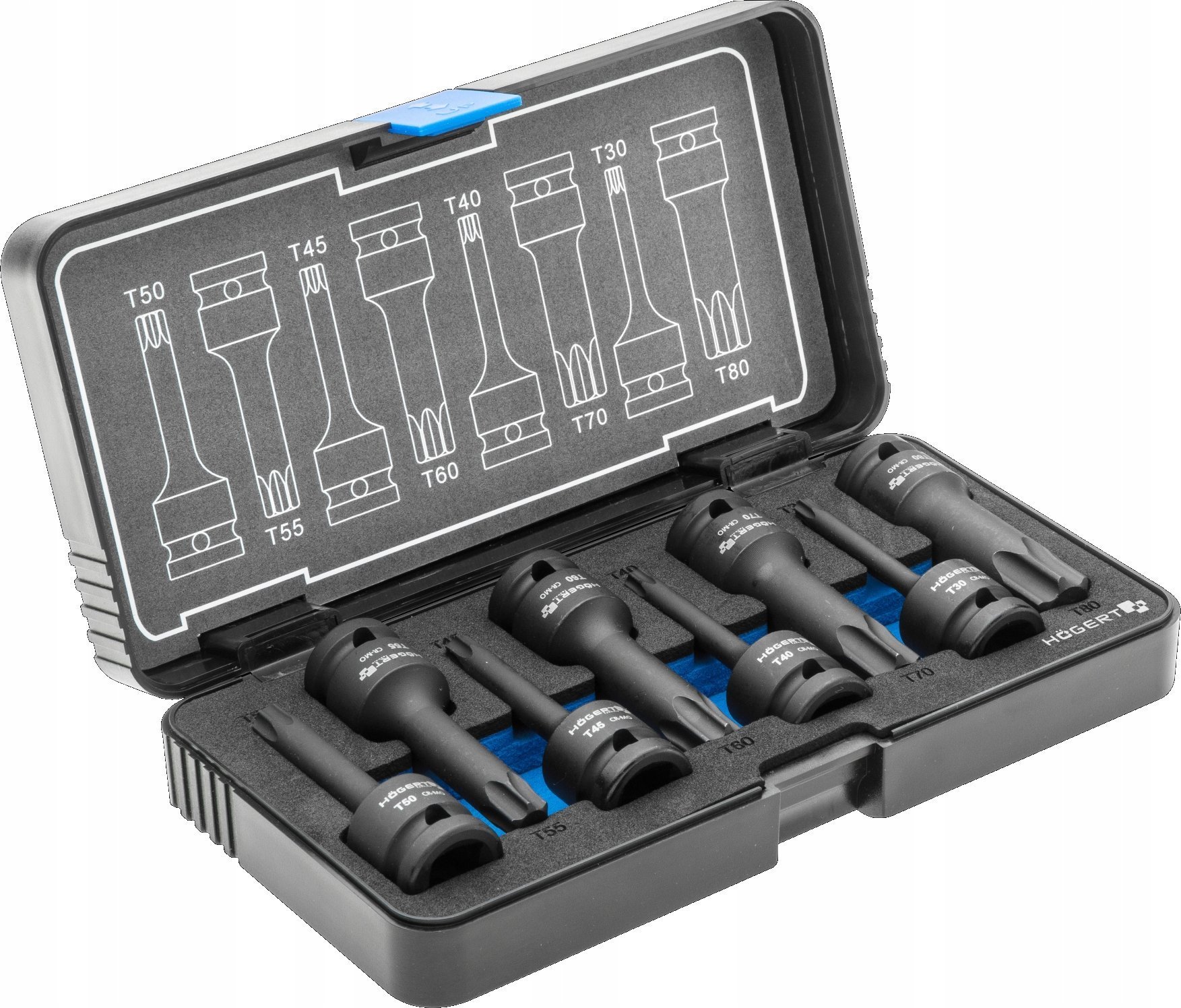 Högert Technik HOGERT SET OF KEYS, IMPACT, TORX, 8 pcs. 1/2