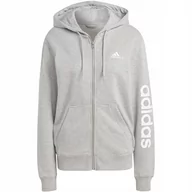 Bluzy damskie - Bluza damska adidas Essentials Linear Full-Zip French Terry Hoodie szara IC - miniaturka - grafika 1