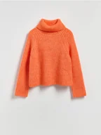 Swetry damskie - Reserved - Strukturalny golf - pomarańczowy - miniaturka - grafika 1