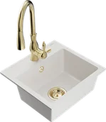 Zlewozmywaki z baterią - Mexen Milo zlewozmywak granitowy 1-komorowy z baterią kuchenną Savita, biały - 6505-20-672601-50 - miniaturka - grafika 1