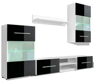 Nowoczesny zestaw mebli do salonu z podświetleniem led czarny połysk F8-S82 - Inne meble do salonu - miniaturka - grafika 1
