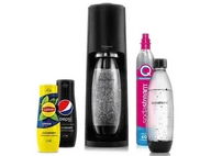Saturatory - Saturator SODASTREAM Terra Black + nabój CO2 różowy 2 butelki Fuse 1l syropy (Pepsi, Lipton) Czarny - miniaturka - grafika 1