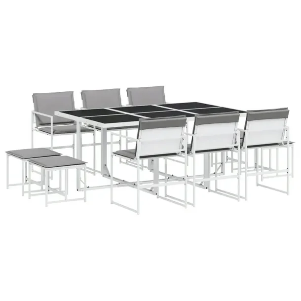 Zestaw mebli ogrodowych biały 165 x 107 x 72 cm, 6 krzeseł, 4 stołki