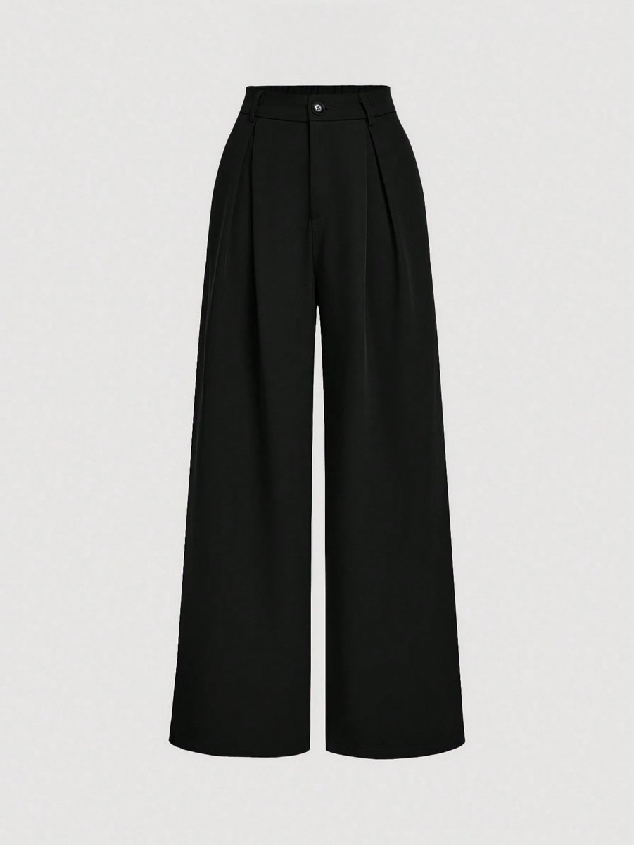 SHEIN CZARNE ELEGANCKIE SPODNIE Z WYSOKIM STANEM W KANT L 1MA