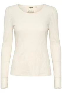 Bluzy damskie - Damska bluza z długim rękawem z koronką Detail Cream - grafika 1