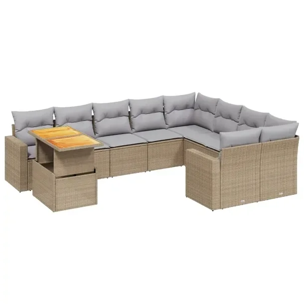 Zestaw mebli ogrodowych beżowy z poduszkami, rattan PE, wymiary 62x62x69 c