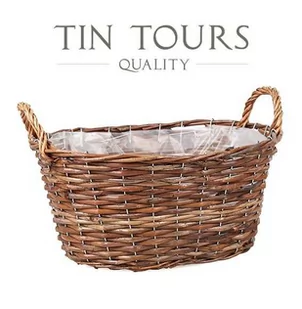 BRĄZOWY OWALNY KOSZYK WIKLINOWY Z FOLIĄ 40x32x17/23 cm - Donice - miniaturka - grafika 1