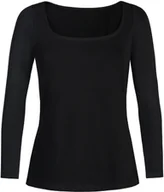 Bluzki damskie - Bluzka damska bawełniana z dekoltem karo Leah czarna Czarny S - miniaturka - grafika 1