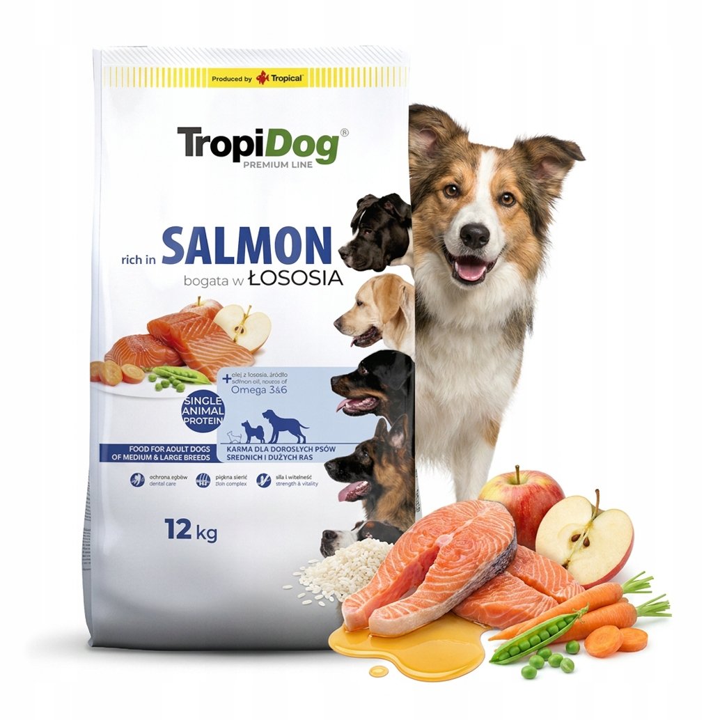 Tropidog Probiotic Adult Sucha Karma Dla Dorosłych Psów Olej Z Łososia 12Kg