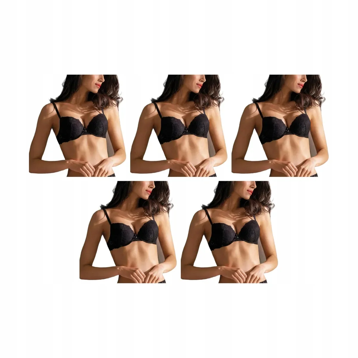 5-PAK Biustonosz push-up koronkowy z fiszbinami Sielei Allure czarny 90B
