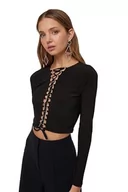 Body - Trendyol Damska wąska bodycon bluzka z okrągłym dekoltem, Czarny, 64 - miniaturka - grafika 1