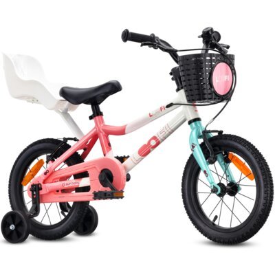 Rower dziecięcy SUN BABY Loofi 14 cali dla dziewczynki Biało-różowo-miętowy